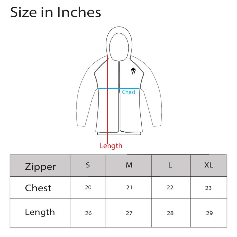 Mens Zipper size chart - Herculean Armour